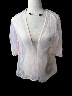 Vtg 1960 Sheer Pink Nylon Short Peignoir Kimono Jacket Lace M coquette fairy USA